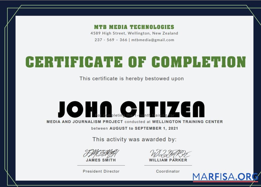 Blank USA Training certificate template in Word and PDF format